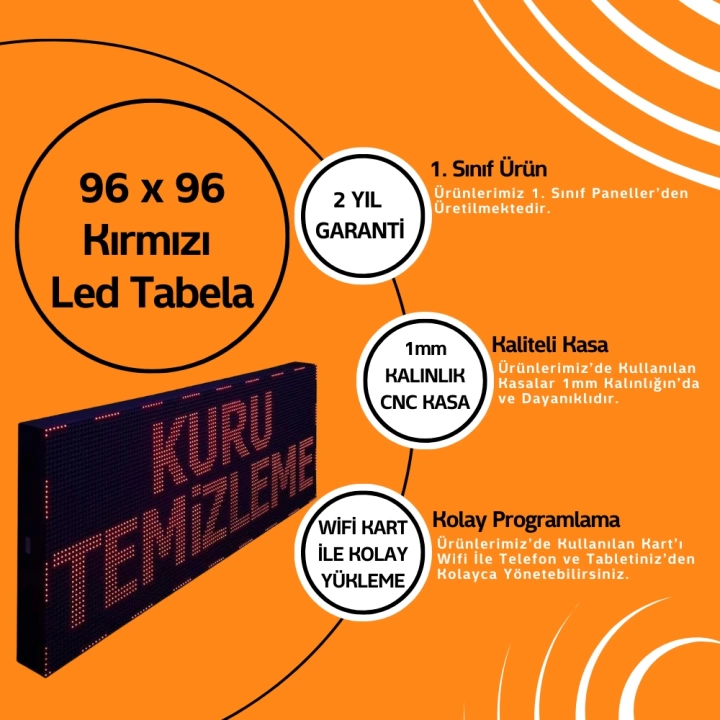 96 x 96 Kırmızı Led Tabela Kayan Yazı
