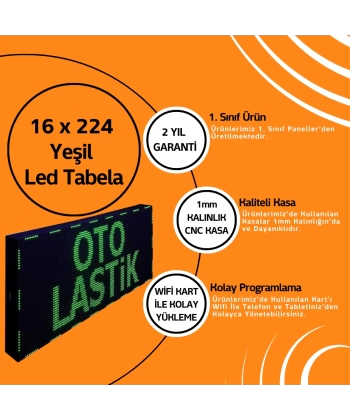 16 x 224 Yeşil Led Tabela Kayan Yazı