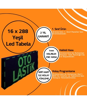 16 x 288 Yeşil Led Tabela Kayan Yazı