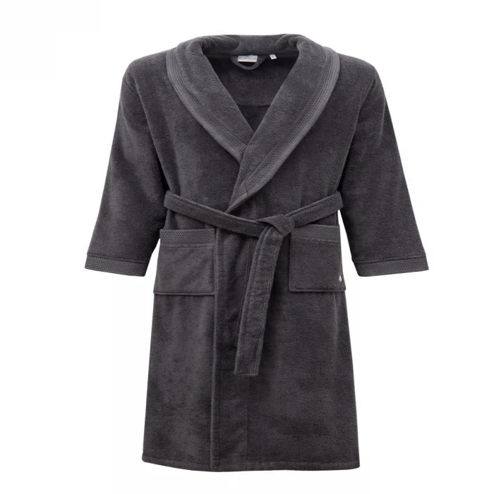 EcoCotton Pure Cotton Erkek Bornoz %100 Organik Pamuk Nakışlı-Antrasit/XXL