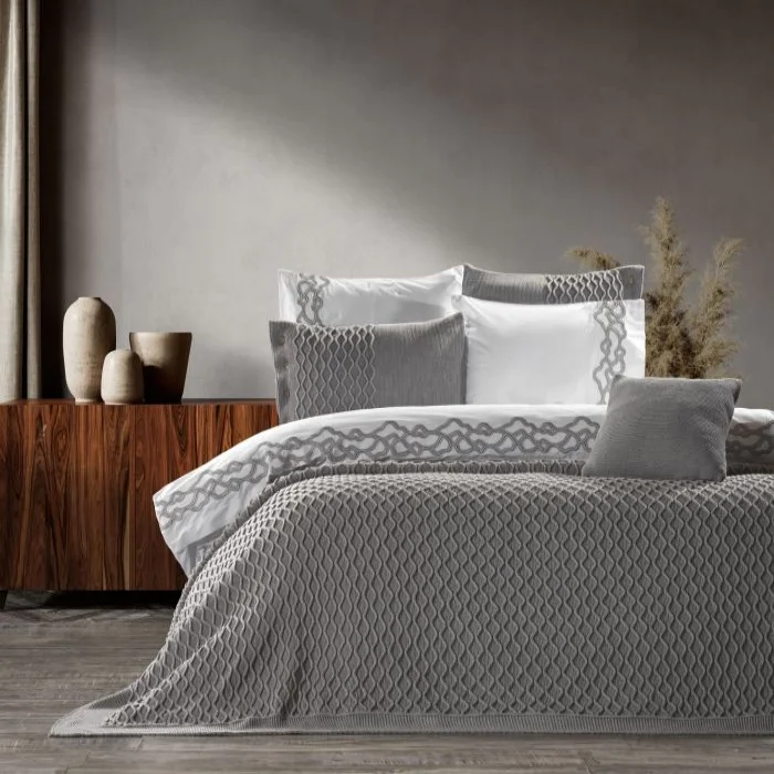 Zebra Casa Asos 10 Parça Triko Yatak Seti-Gri