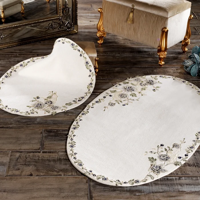 Zebra Casa Azur 2Li Oval Paspas Takımı-Krem/Lacivert