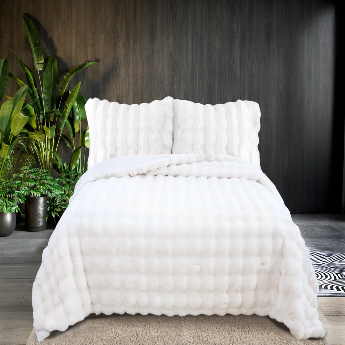 Zebra Casa Bonny Kürk Yatak Örtüsü Çift Kişilik-Krem