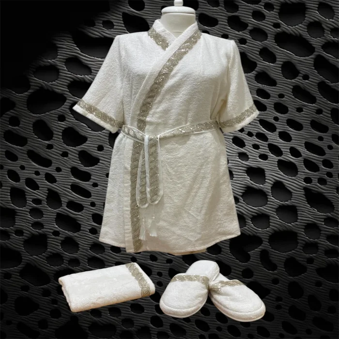 Zebra Casa Grace Balayı Bornoz Seti-Krem