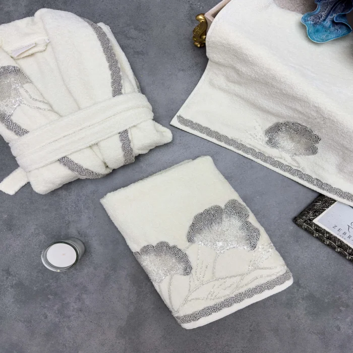 Zebra Casa Mila Balayı Bornoz Seti-Krem