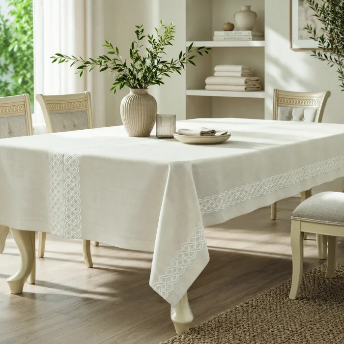 Zebra Casa Odile Nakışlı Masa Örtüsü 160X260-Krem