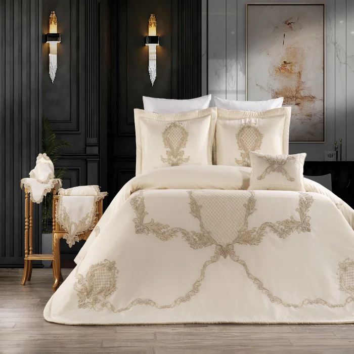 Zebra Casa Ornella 4 Parça Yatak Örtüsü-Krem/Gold