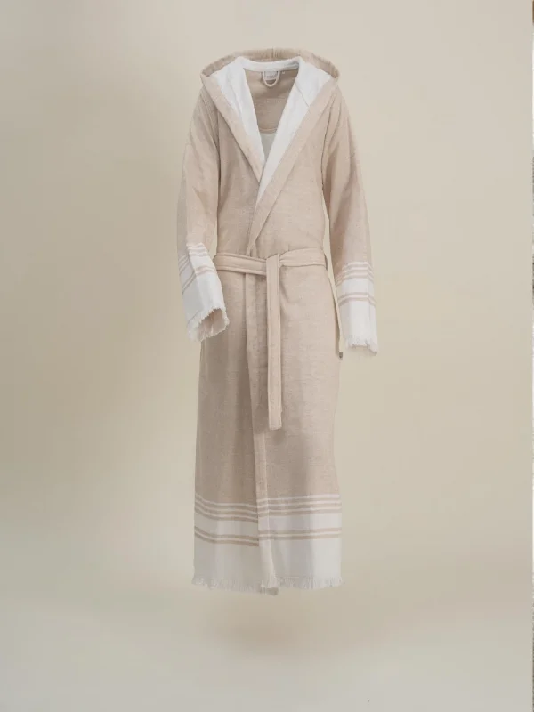 EcoCotton Erva  Erkek  Bornoz %100 Organik Pamuk Keten Melanj Bej/L