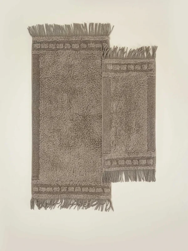 EcoCotton Luna 2Li Banyo Paspas Seti %100 Karde Pamuk-Bej 40x60/60x90