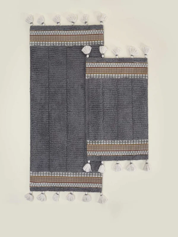 EcoCotton Rita 2Li Banyo Paspas Seti %100 Karde Pamuk-Antrasit 40x60/60x90