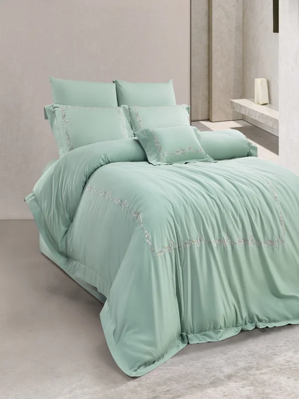 Zebra Casa Bellıne 7 Parça Çift Kişilik Luxury Dantelli Nevresim Takımı-Yeşil 400Tc