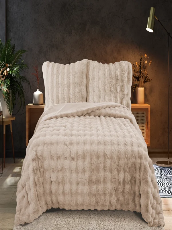 Zebra Casa Bonny Kürk Yatak Örtüsü Çift Kişilik-Vizon