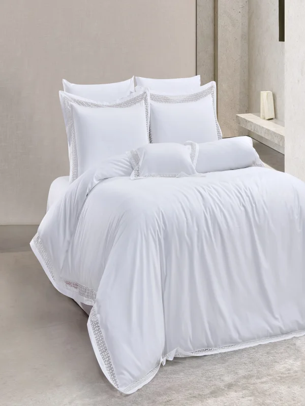 Zebra Casa Carına 7 Parça Çift Kişilik Luxury Dantelli Nevresim Takımı-Krem 400Tc