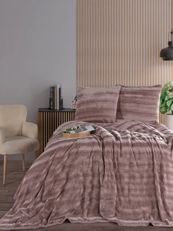 Zebra Casa Cozy 3 Parça Battanite Takımı Çift Kişilik-Pudra