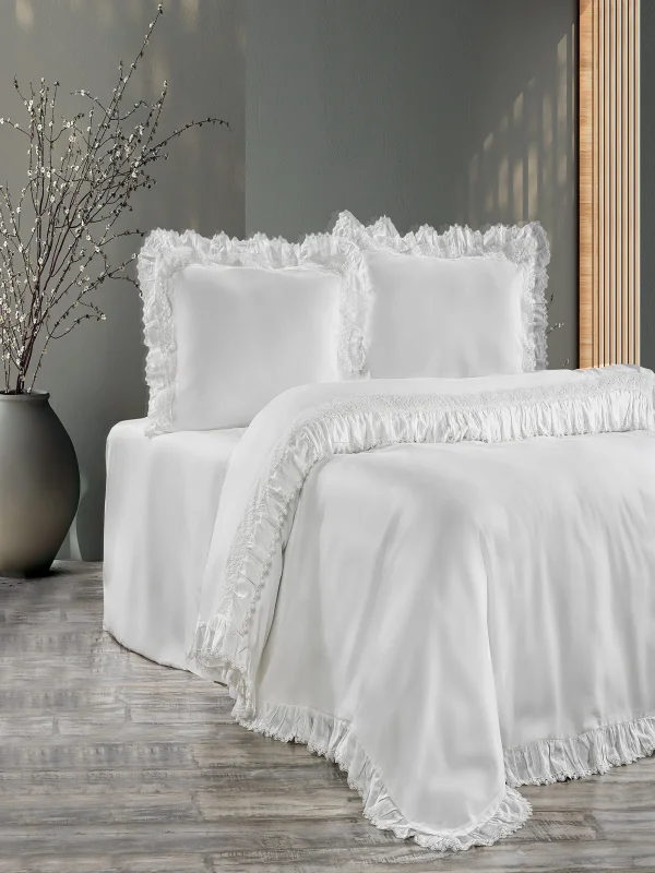 Zebra Casa Maggıe 6 Parça Çift Kişilik Dantelli Nevresim Takımı-Krem