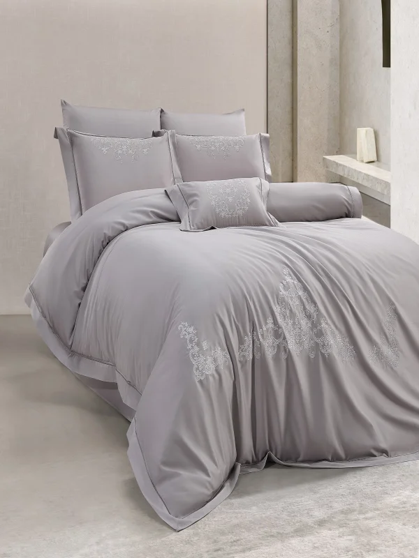 Zebra Casa Melvın 7 Parça Çift Kişilik Luxury Dantelli Nevresim Takımı-Grı 400Tc