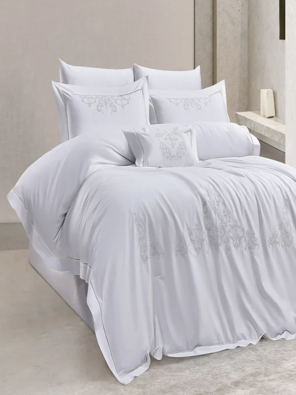 Zebra Casa Melvın 7 Parça Çift Kişilik Luxury Dantelli Nevresim Takımı-Krem 400Tc