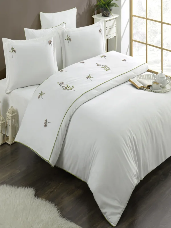 Zebra Casa Merida Nakışlı Pamuk Saten Çift Kişilik Nevresim Takımı-Krem