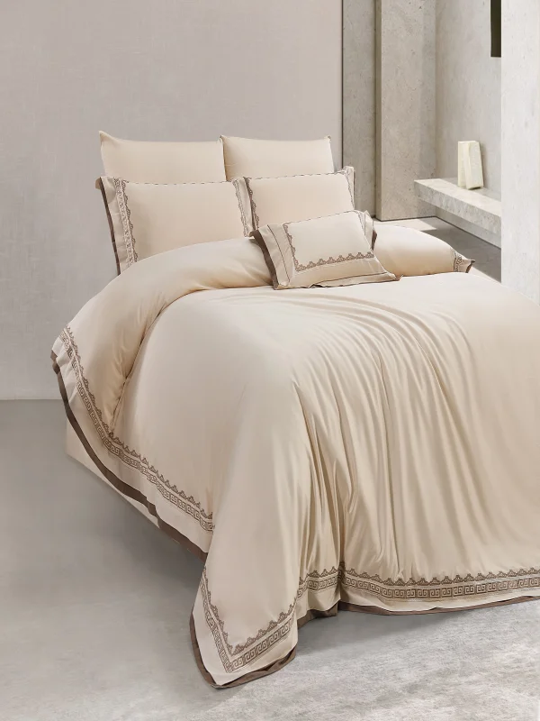 Zebra Casa Soren 7 Parça Çift Kişilik Luxury Dantelli Nevresim Takımı-Bej 400Tc