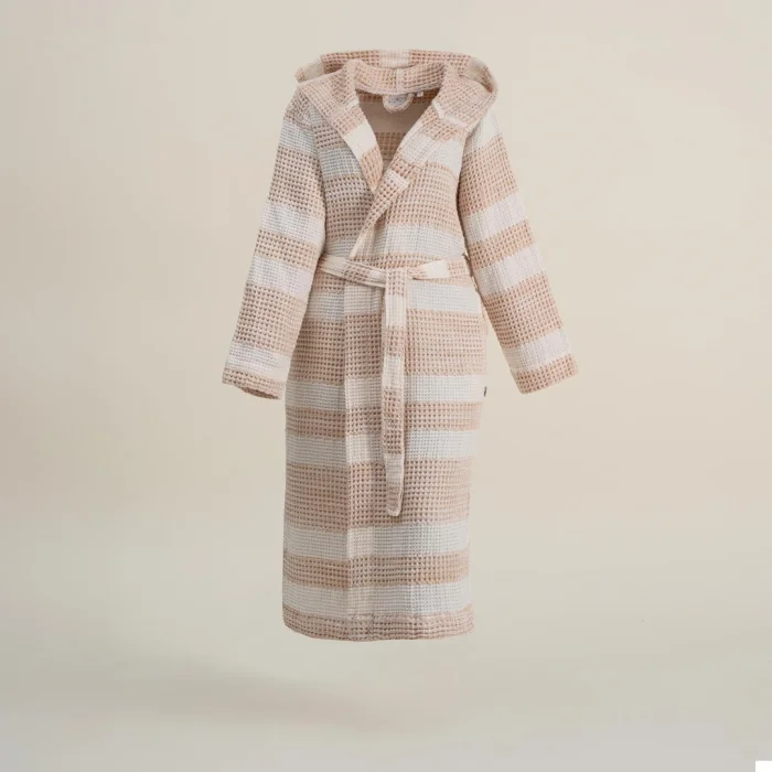 EcoCotton İkra Peştemal Kadın Bornoz %100 Organik Pamuk Jakarlı-Bej/M