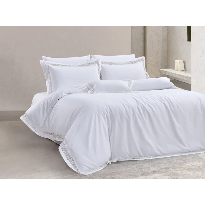 Zebra Casa Carina 7 Parça Çift Kişilik Luxury Dantelli Nevresim Takımı-Krem 400Tc