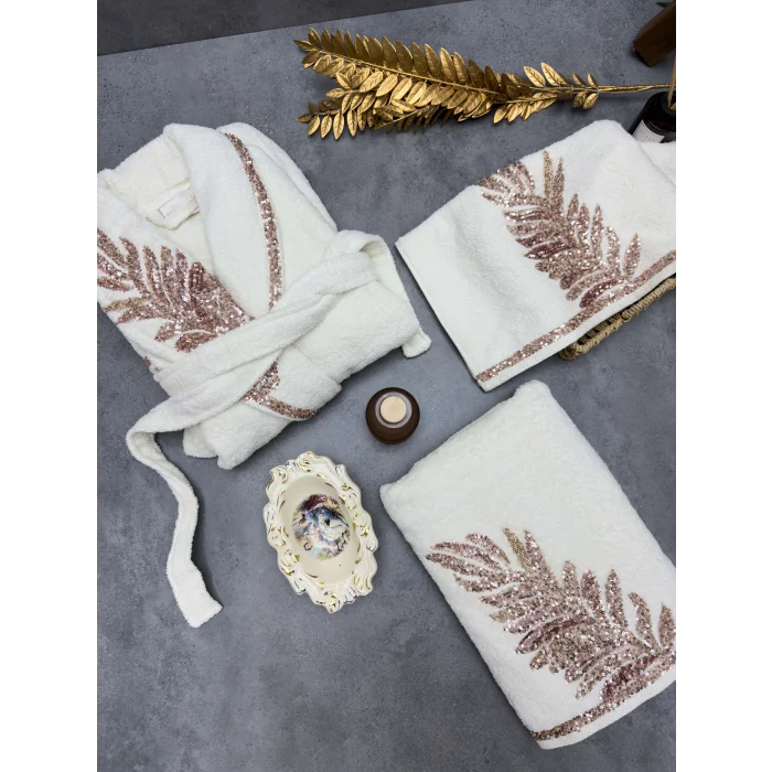 Zebra Casa Caroline 6 Parça %100 Pamuk Aile Bornoz Seti-Krem/Krem