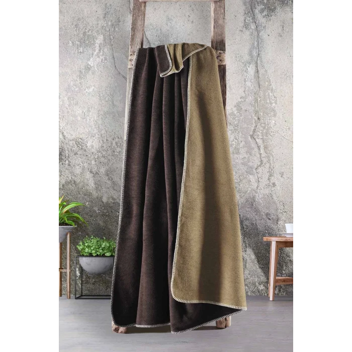 Zebra Casa Çift Renkli Pamuk Battaniye 200X220-Hardal/Kahve