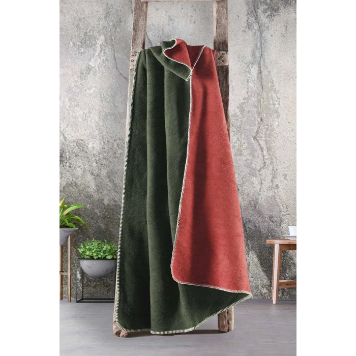 Zebra Casa Çift Renkli Pamuk Battaniye 200X220-Yeşil/Oranj