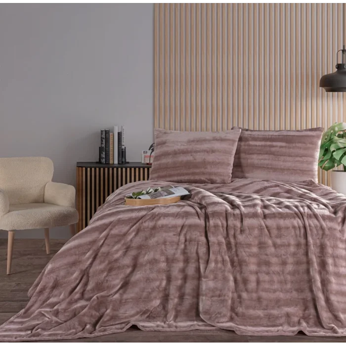 Zebra Casa Cozy 3 Parça Battanite Takımı Çift Kişilik-Pudra