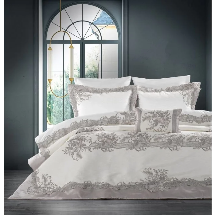 Zebra Casa Flora 4 Parça Yatak Örtüsü-Krem-Gri