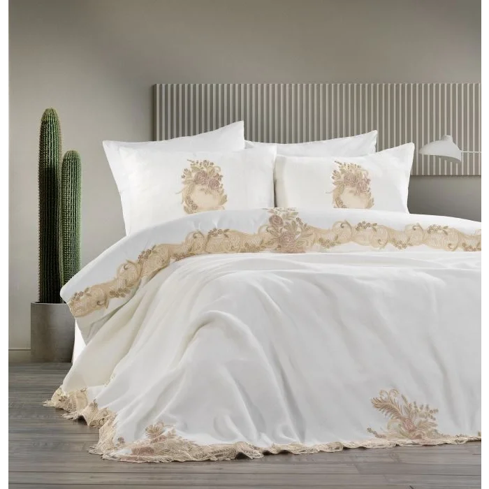 Zebra Casa Flora Nevresimli Battaniye Seti-Krem/Capp