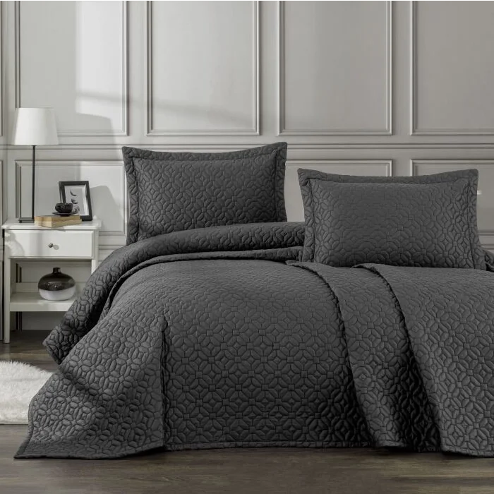 Zebra Casa Frezya 3 Parça Yatak Örtüsü Çift Kişilik-Antrasit