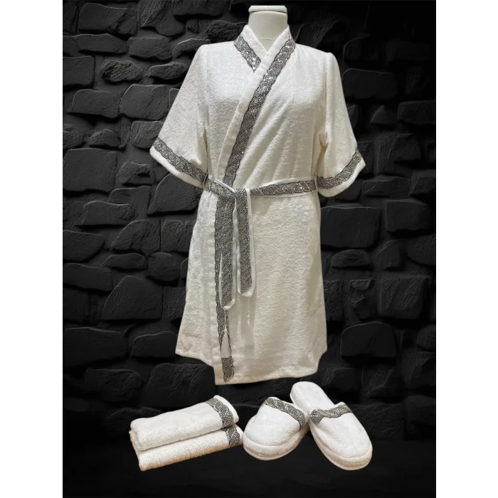 Zebra Casa Grace Balayı Bornoz Seti-Gri