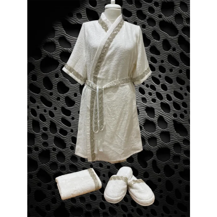 Zebra Casa Grace Balayı Bornoz Seti-Krem