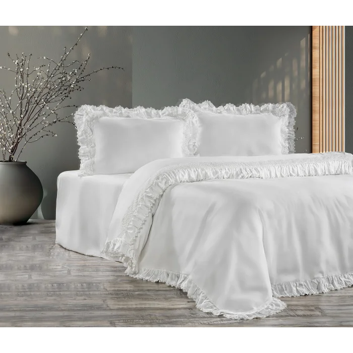 Zebra Casa Maggıe 6 Parça Çift Kişilik Dantelli Nevresim Takımı-Krem