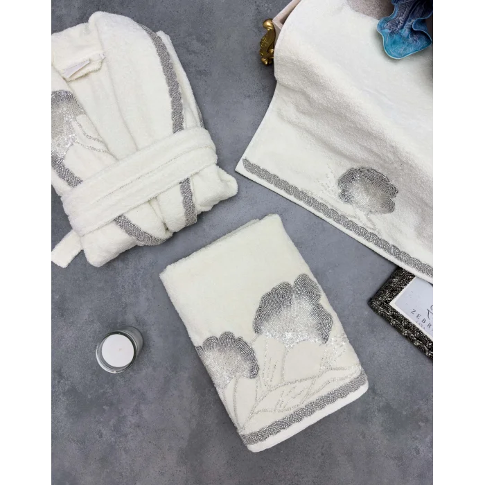 Zebra Casa Mila Balayı Bornoz Seti-Krem