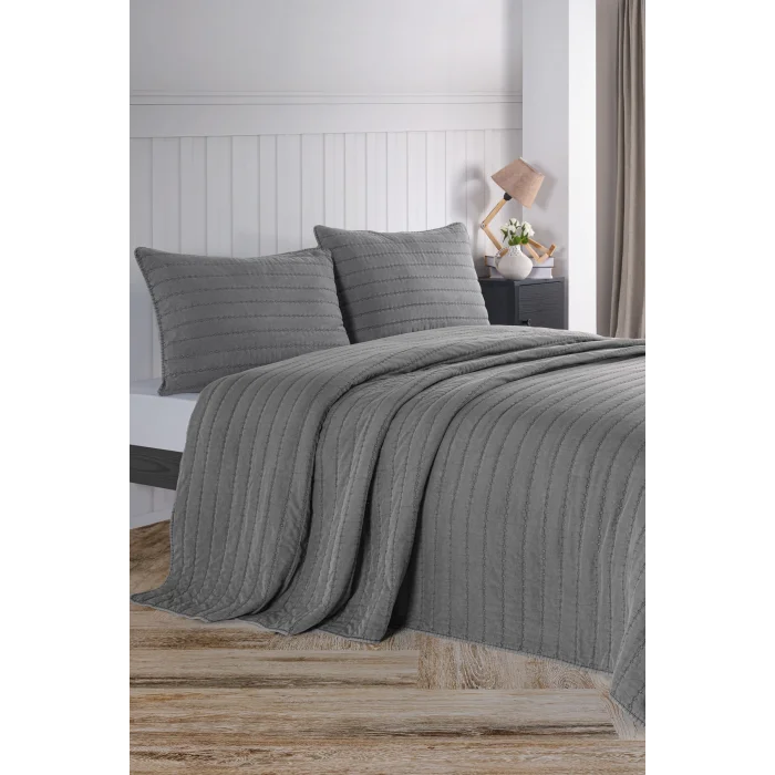 Zebra Casa Nelda Çift Kişilik Yatak Örtüsü-Antrasit