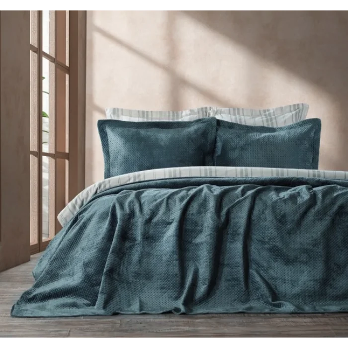 ZEBRA CASA SCALA YATAK ÖRTÜSÜ ÇİFT KİŞİLİK-PETROL