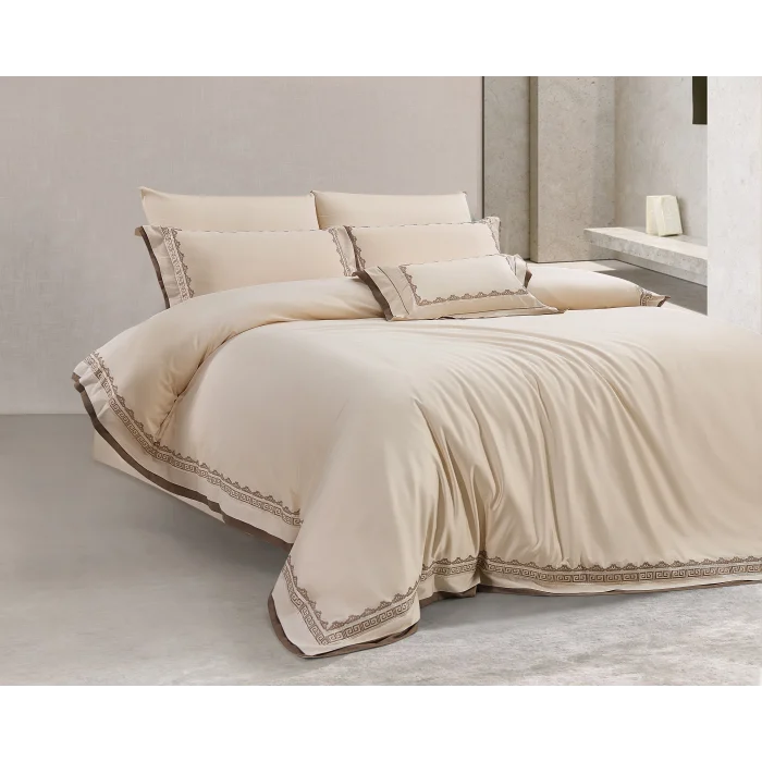 Zebra Casa Soren 7 Parça Çift Kişilik Luxury Dantelli Nevresim Takımı-Bej 400Tc