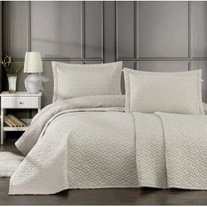 Zebra Casa Frezya 3 Parça Yatak Örtüsü Çift Kişilik-Bej