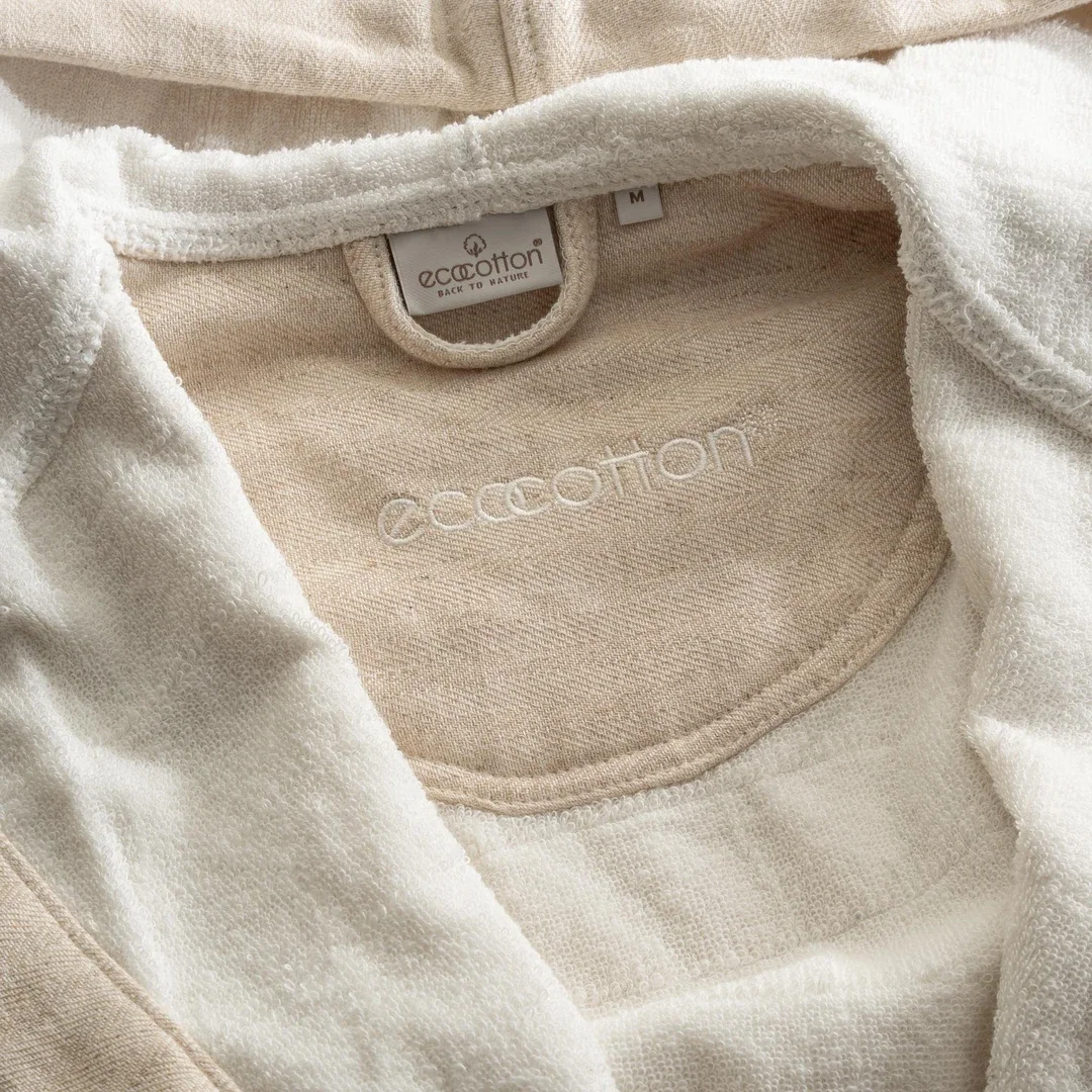 EcoCotton Erva  Erkek  Bornoz %100 Organik Pamuk Keten Melanj Bej/M