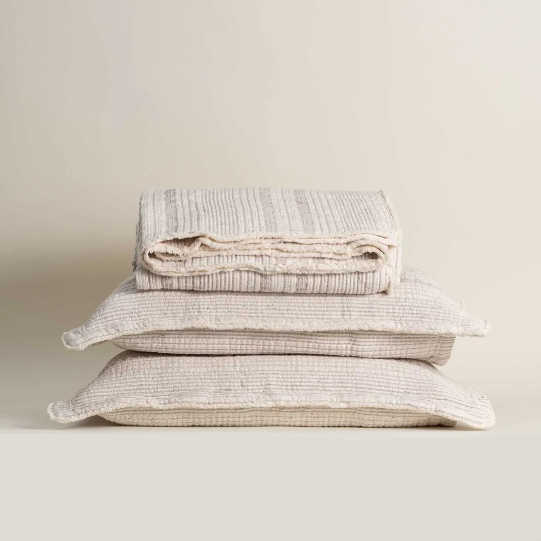 EcoCotton Hivda Çift Kişilik Yatak Örtüsü %100 Organik Pamuk Müslin Dolgulu-Bej 240x260