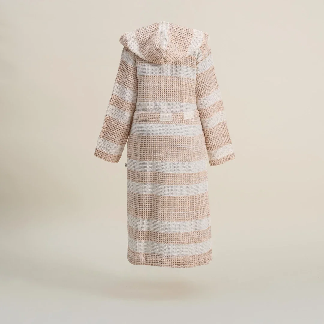 EcoCotton İkra Peştemal Kadın Bornoz %100 Organik Pamuk Jakarlı-Bej/XLarge