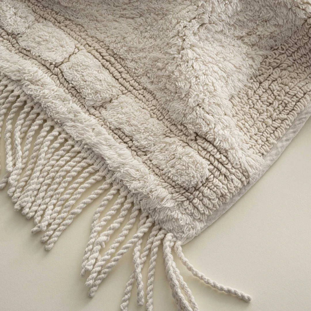 EcoCotton Luna 2Li Banyo Paspas Seti %100 Karde Pamuk-Krem 40x60/60x90