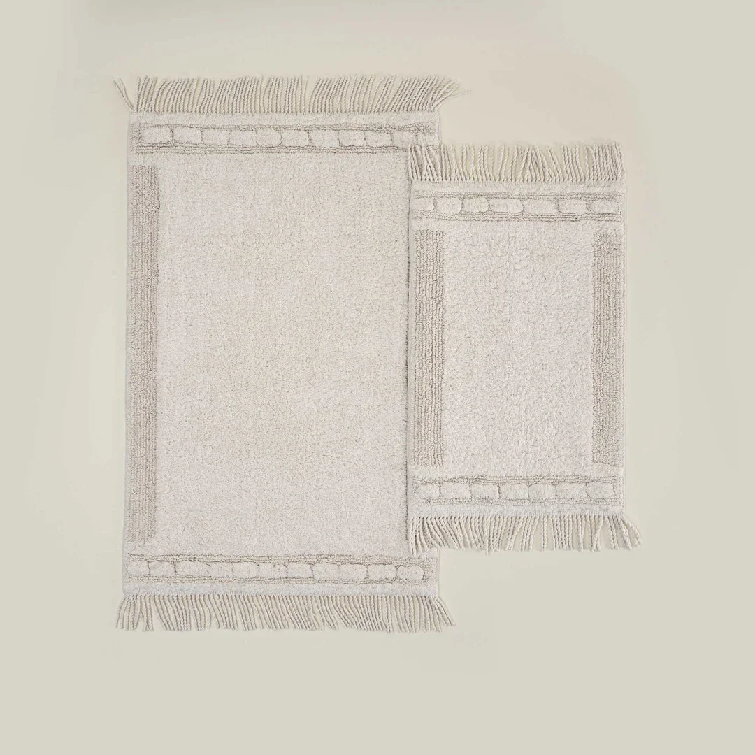 EcoCotton Luna 2Li Banyo Paspas Seti %100 Karde Pamuk-Krem 40x60/60x90