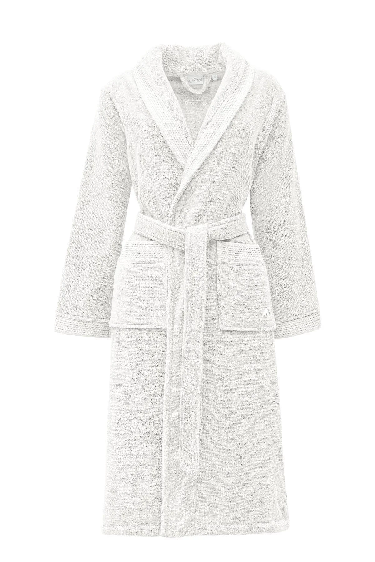 EcoCotton Pure Cotton Kadın  Bornoz %100 Organik Pamuk Nakışlı-Krem/M