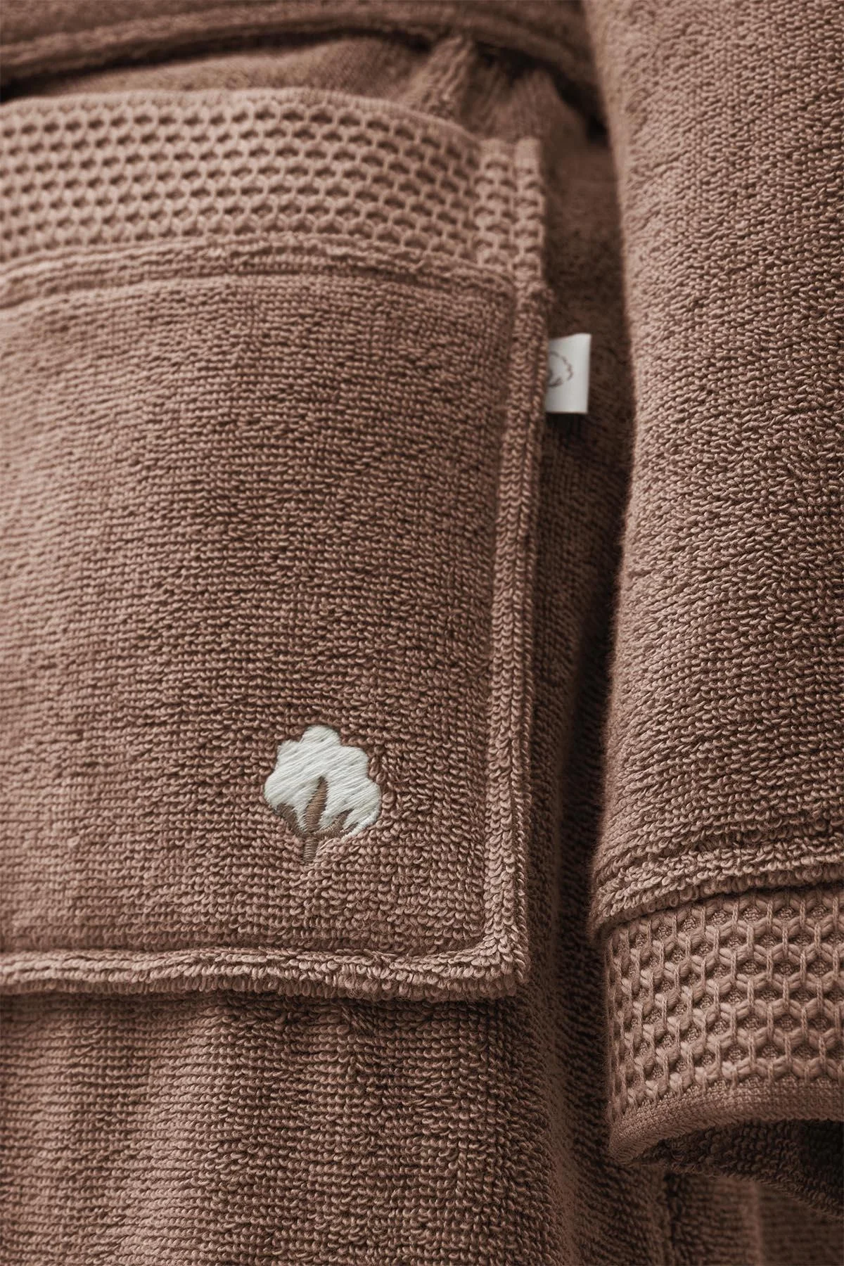 EcoCotton Pure Cotton Kadın  Bornoz %100 Organik Pamuk Nakışlı-Terra/XL