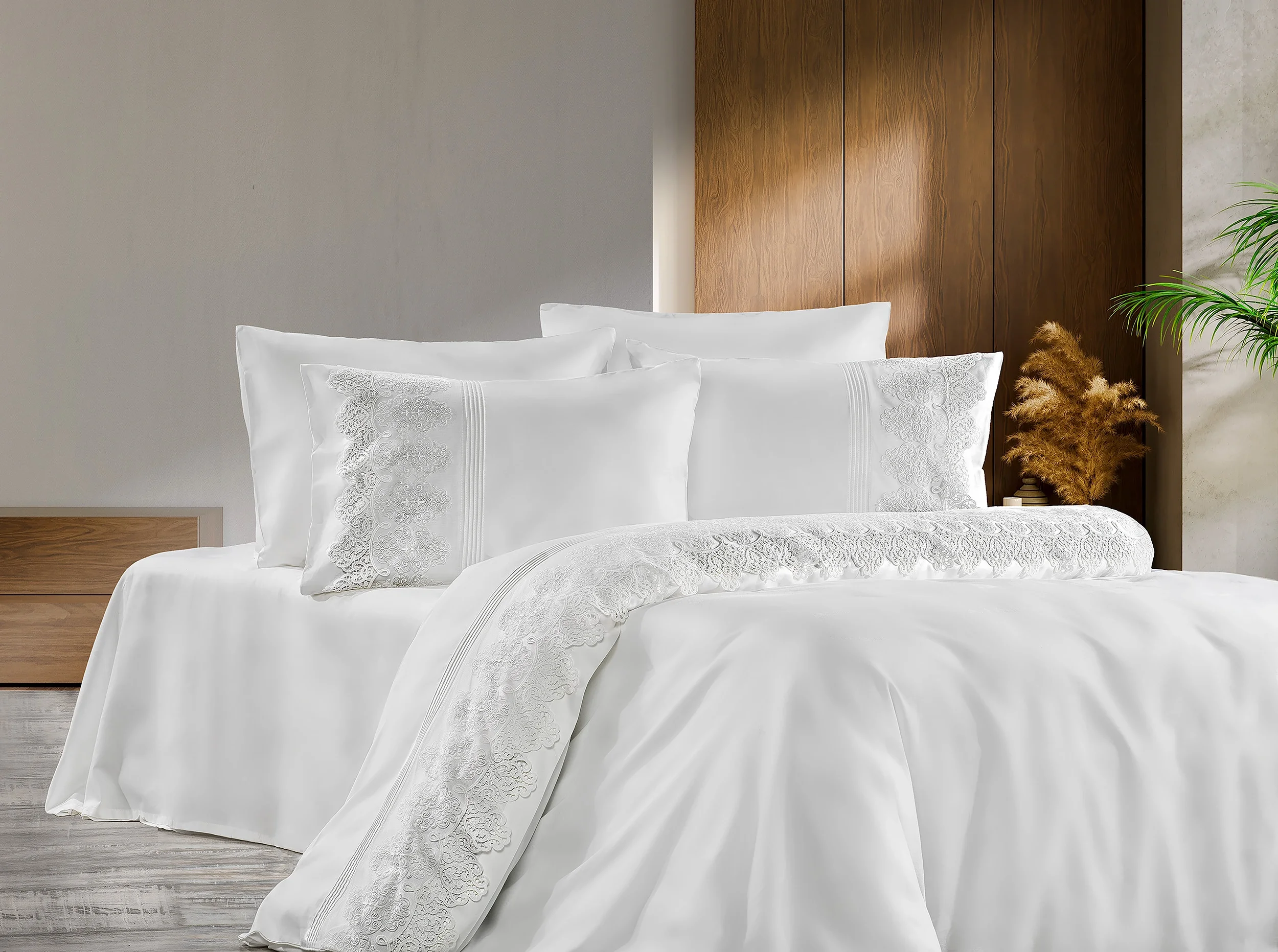 Zebra Casa Angelıca 6 Parça Çift Kişilik Dantelli Nevresim Takımı-Krem