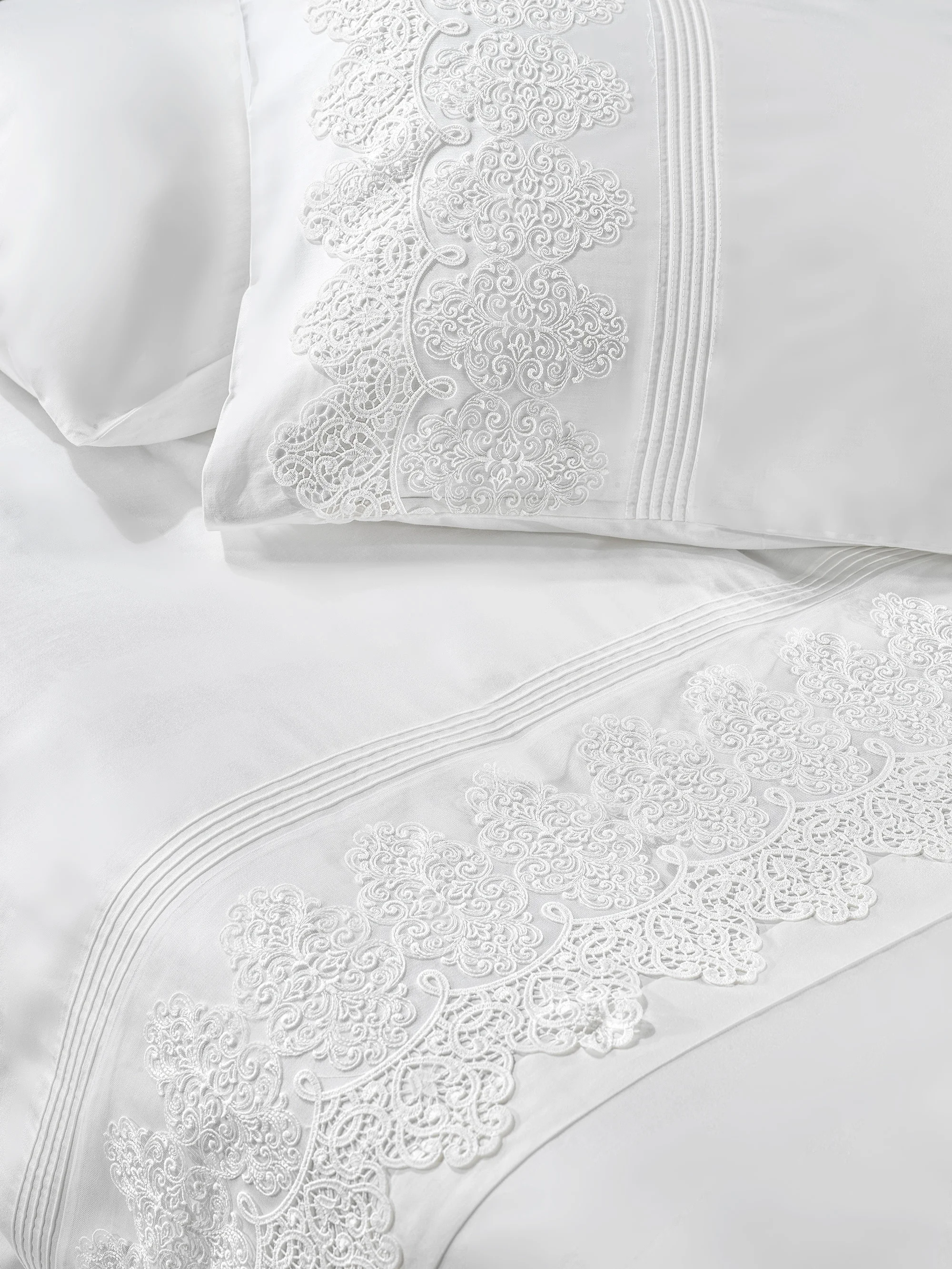 Zebra Casa Angelıca 6 Parça Çift Kişilik Dantelli Nevresim Takımı-Krem