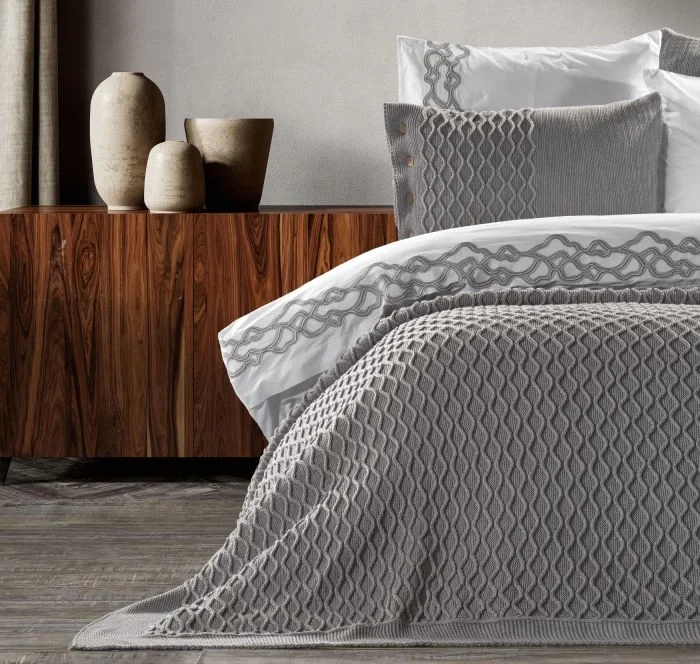 Zebra Casa Asos 10 Parça Triko Yatak Seti-Gri